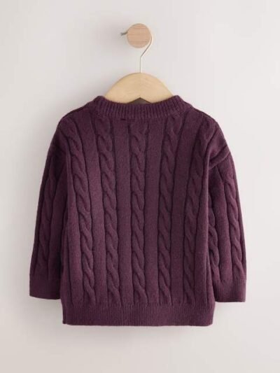 Plum Cable Knit Crew Neck Jumper