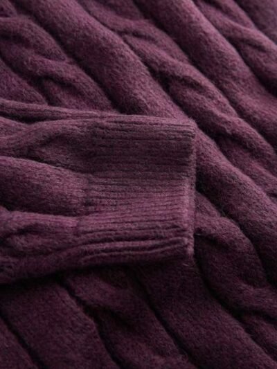 Plum Cable Knit Crew Neck Jumper
