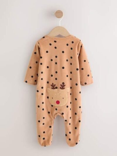 Brown Reindeer Baby Christmas Dress Up Sleepsuit