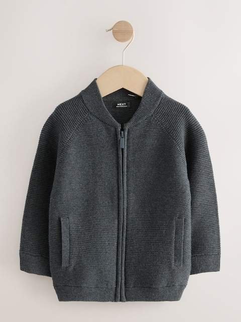 Charcoal Grey Zip Through Cardigan
