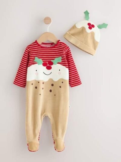 Brown Pudding Baby Christmas Dress Up Sleepsuit