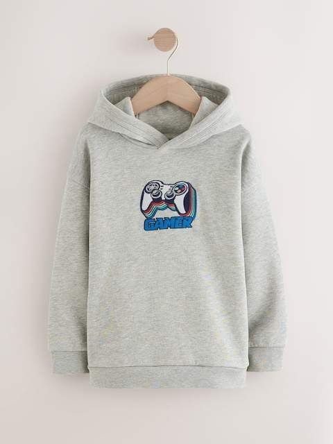 Grey Embroidery Controller Older Boys Graphic Print Hoodie