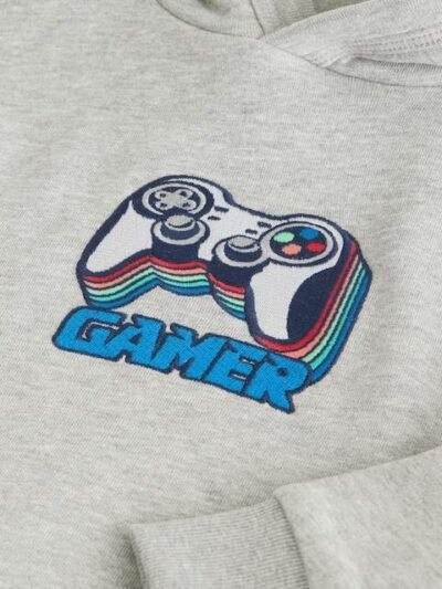 Grey Embroidery Controller Older Boys Graphic Print Hoodie