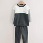 Black/White Long Sleeve Soft Touch T-Shirt and Joggers Set