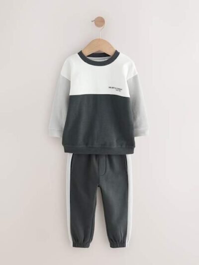 Black/White Long Sleeve Soft Touch T-Shirt and Joggers Set