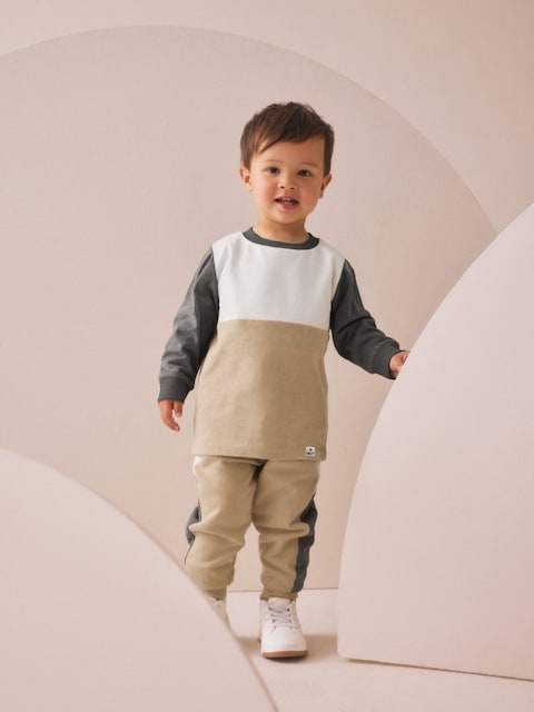 Neutral/Grey Long Sleeve Soft Touch T-Shirt and Joggers Set