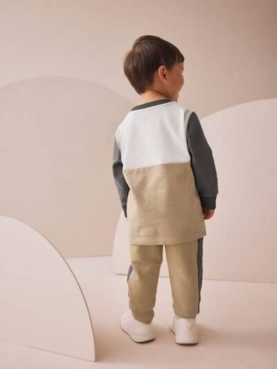 Neutral/Grey Long Sleeve Soft Touch T-Shirt and Joggers Set