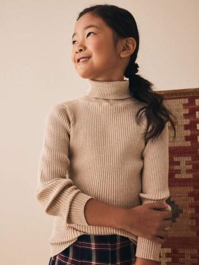 Oatmeal Roll Neck Knit Jumper