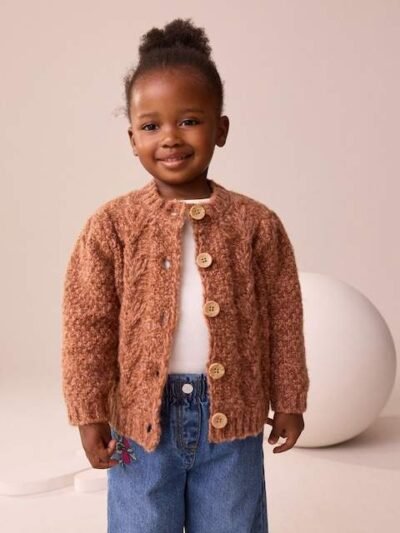 Chocolate Brown Chunky Knit Bobble Cardigan