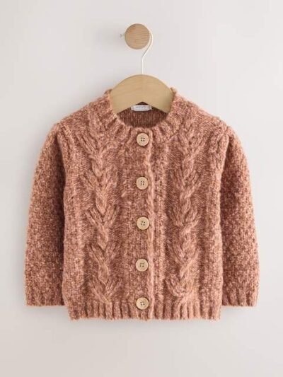 Chocolate Brown Chunky Knit Bobble Cardigan