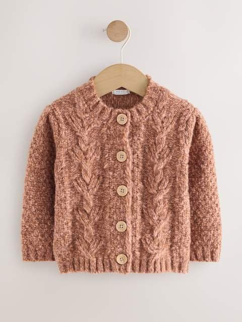 Chocolate Brown Chunky Knit Bobble Cardigan
