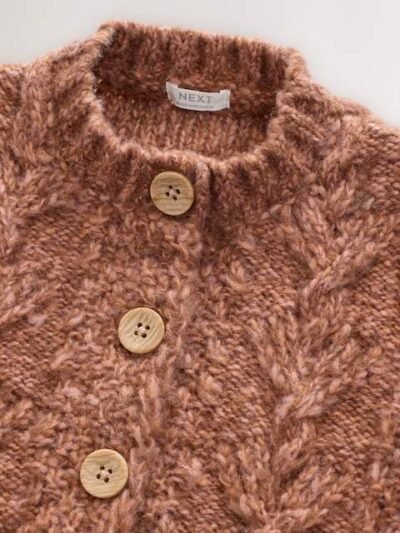 Chocolate Brown Chunky Knit Bobble Cardigan