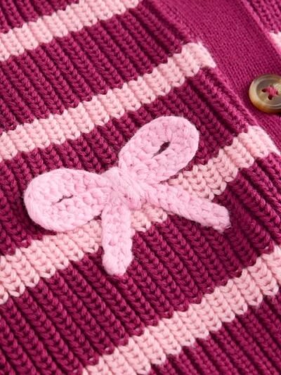 Pink Bow Stripe V-Neck Cardigan