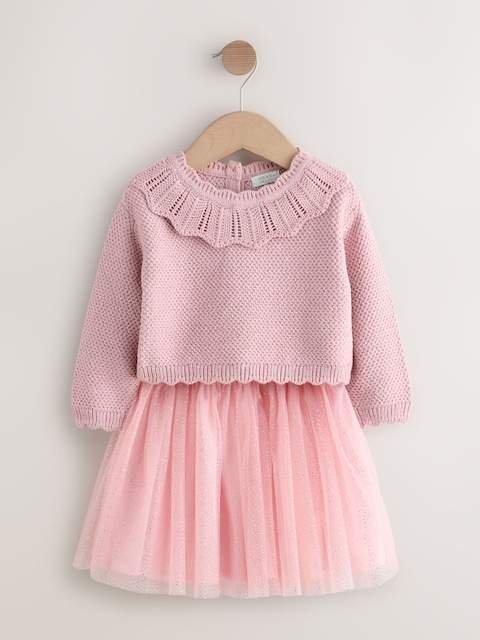 Pink Collar Jumper and Mesh Skirt Set