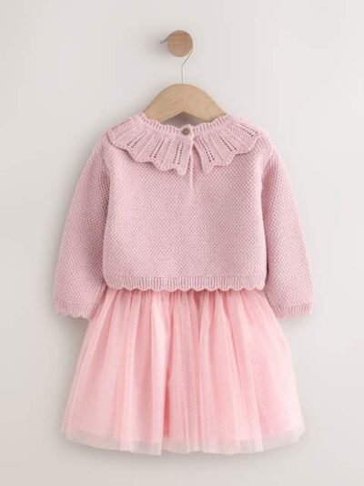 Pink Collar Jumper and Mesh Skirt Set