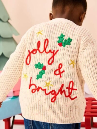 Ecru Holly Jolly Christmas Cardigan