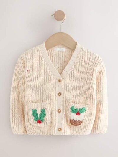 Ecru Holly Jolly Christmas Cardigan