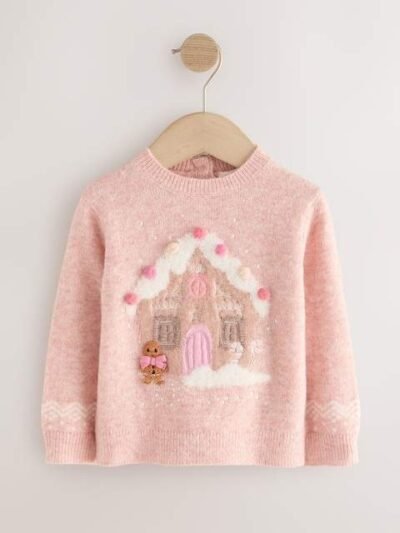 Pink Christmas Gingerbread House Jumper