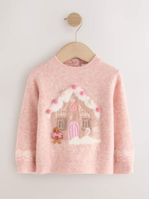 Pink Christmas Gingerbread House Jumper