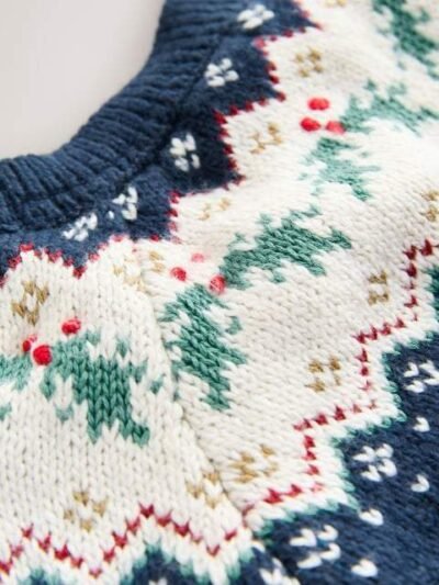 Navy Christmas Holly Cardigan