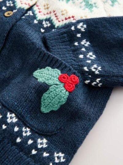 Navy Christmas Holly Cardigan