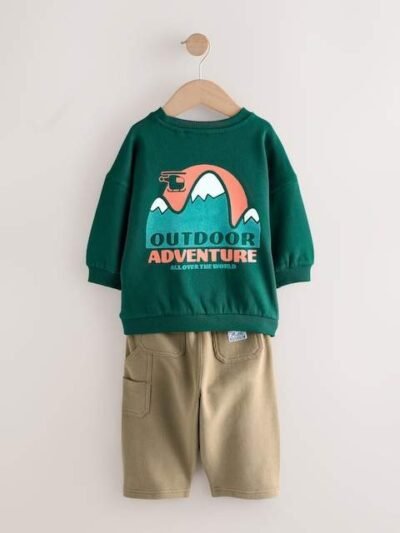 Green Sweatshirt and Utility Joggers Set