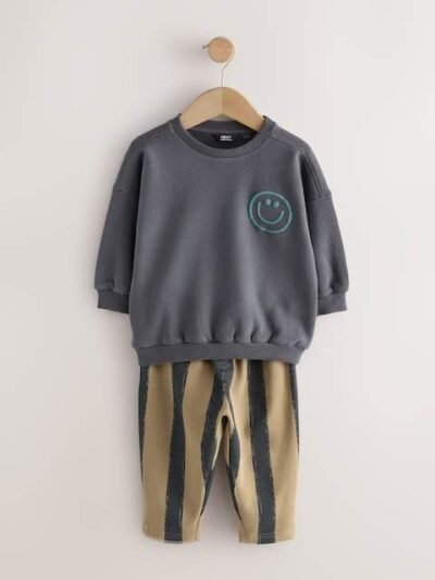 Black/Brown Single Sweatshirt And Stripe Joggers Set