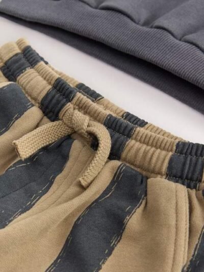 Black/Brown Single Sweatshirt And Stripe Joggers Set