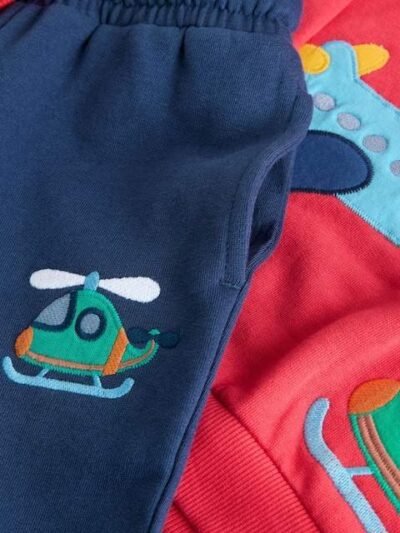 Red/Navy Blue Appliqué Transport Hoodie And Joggers Set