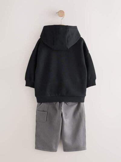 Black and Grey Printed Hoodie and Carpenter Joggers Set