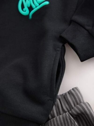 Black and Grey Printed Hoodie and Carpenter Joggers Set