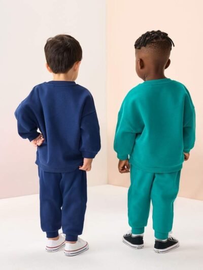 Navy Blue / Green Transport Printed 2 Pack Printed Crew and Joggers Set