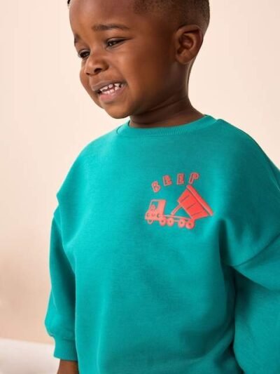 Navy Blue / Green Transport Printed 2 Pack Printed Crew and Joggers Set