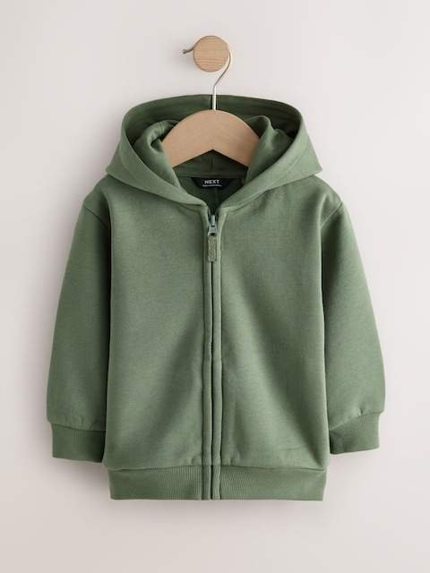 Khaki Green Zip Through Hoodie