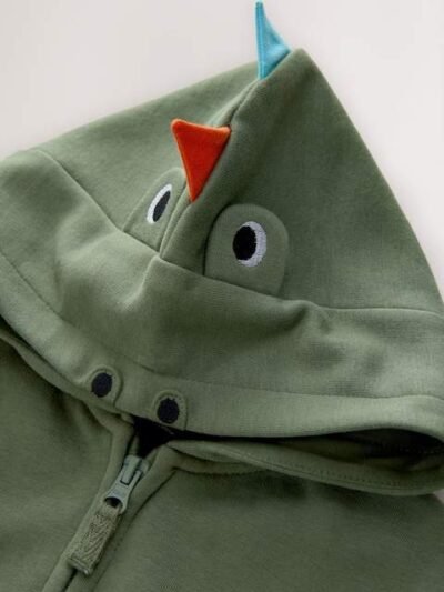 Khaki Green Zip Through Hoodie