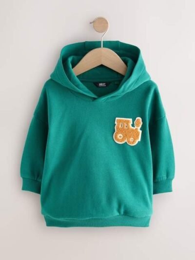 Green/Yellow Tractor Print Long Sleeve Printed Hoodie