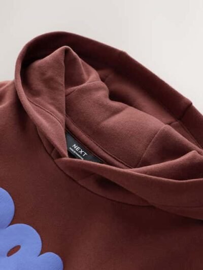 Burgundy Red Long Sleeve Printed Hoodie