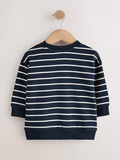 Navy Blue/Ecru Stripe Christmas Crew Neck Jersey Sweatshirt
