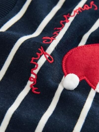 Navy Blue/Ecru Stripe Christmas Crew Neck Jersey Sweatshirt