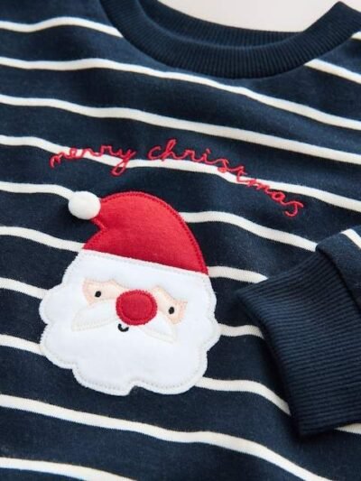 Navy Blue/Ecru Stripe Christmas Crew Neck Jersey Sweatshirt