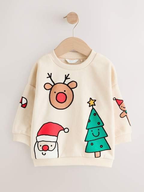 Ecru White Christmas Crew Neck Jersey Sweatshirt