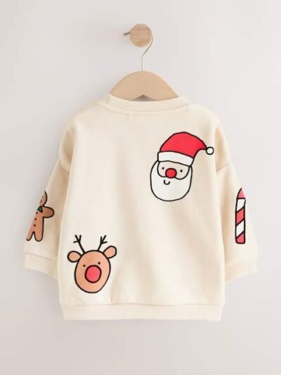 Ecru White Christmas Crew Neck Jersey Sweatshirt