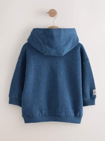 Navy Blue Marl Long Sleeve Printed Hoodie