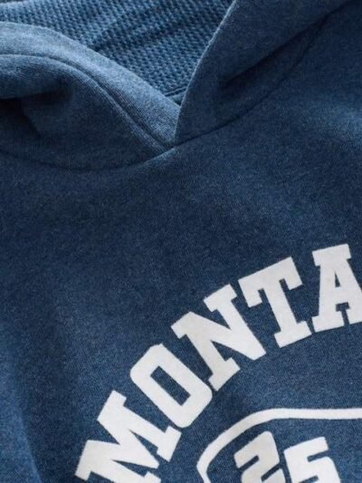 Navy Blue Marl Long Sleeve Printed Hoodie