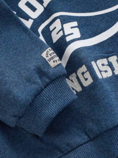 Navy Blue Marl Long Sleeve Printed Hoodie