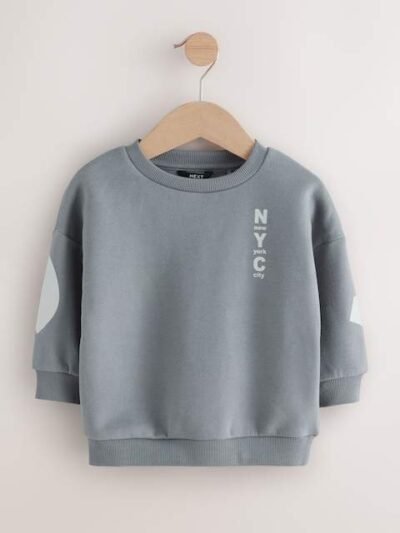 Grey Back Printed Crew Neck Jersey Sweatshirt