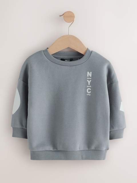 Grey Back Printed Crew Neck Jersey Sweatshirt