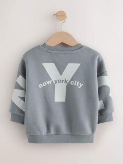 Grey Back Printed Crew Neck Jersey Sweatshirt