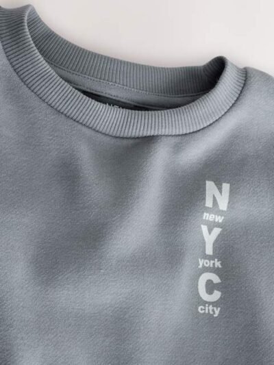 Grey Back Printed Crew Neck Jersey Sweatshirt