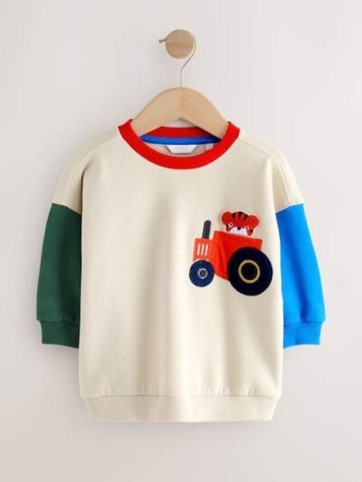 Ecru Colourblock All-Over Print Crew Neck Sweatshirt